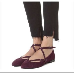 REBECCA MINKOFF Women's Faye Suede‎ Studded Shoes Ankle Strap Flats Size 9 $125